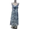 Blue and white tie-dyed halter strapless long dress for women's sleeveless short spice girl top Item Picture
